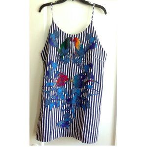 FARM Rio Embroidered Applique Stripe Mini Dress Coastal Tropical